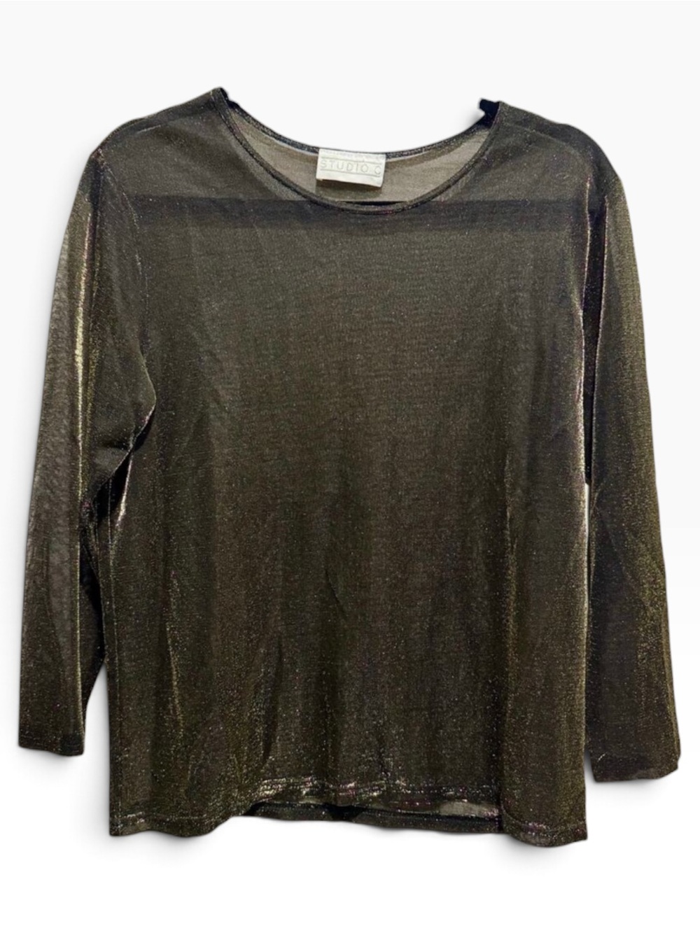 Vintage Studio C Black Gold Metallic Sheer Long Sleeve Top Large